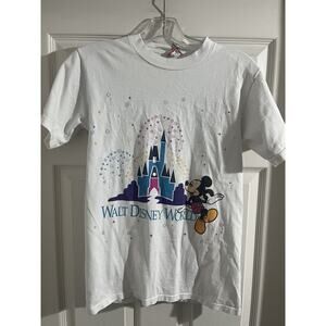 Vtg Walt Disney World Castle Firework Mickey Shirt Sz S